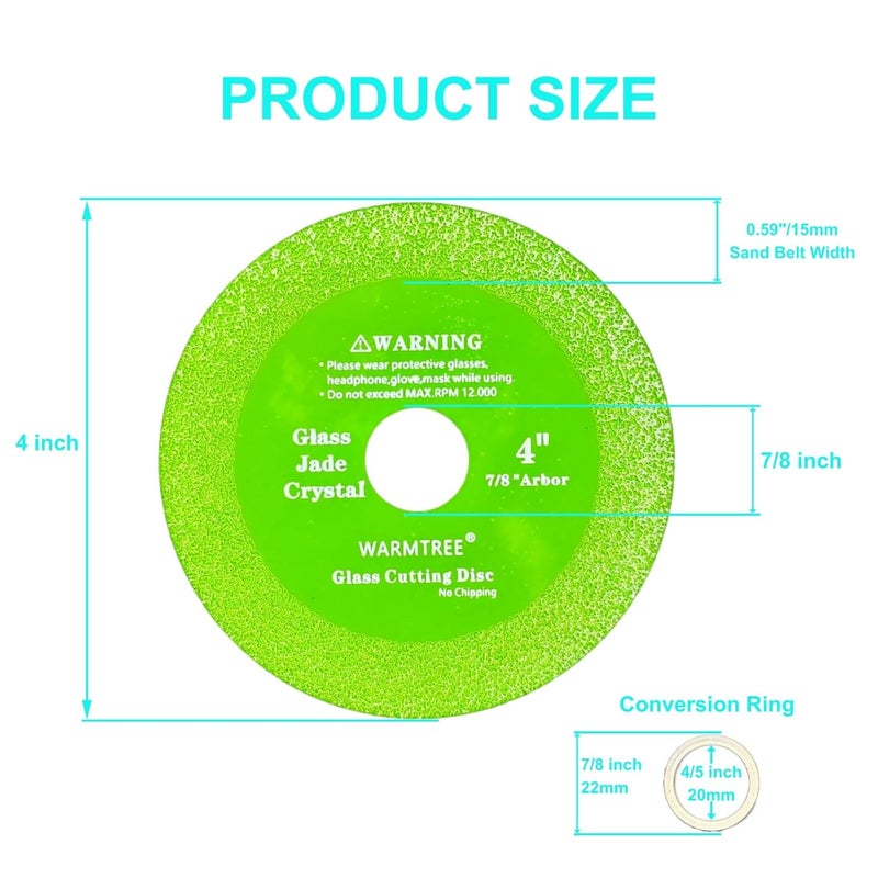 Warmtree 5 pcs Glass Cutting Disc for Angle Grinder, 4" X 7/8”Ceramic Tile Cutter Blade, Ultra-Thin Diamond Glass Cutters Tools for Grinding Ceramic,Crystal,Wine Bottle,Tile,Jade - Image 3